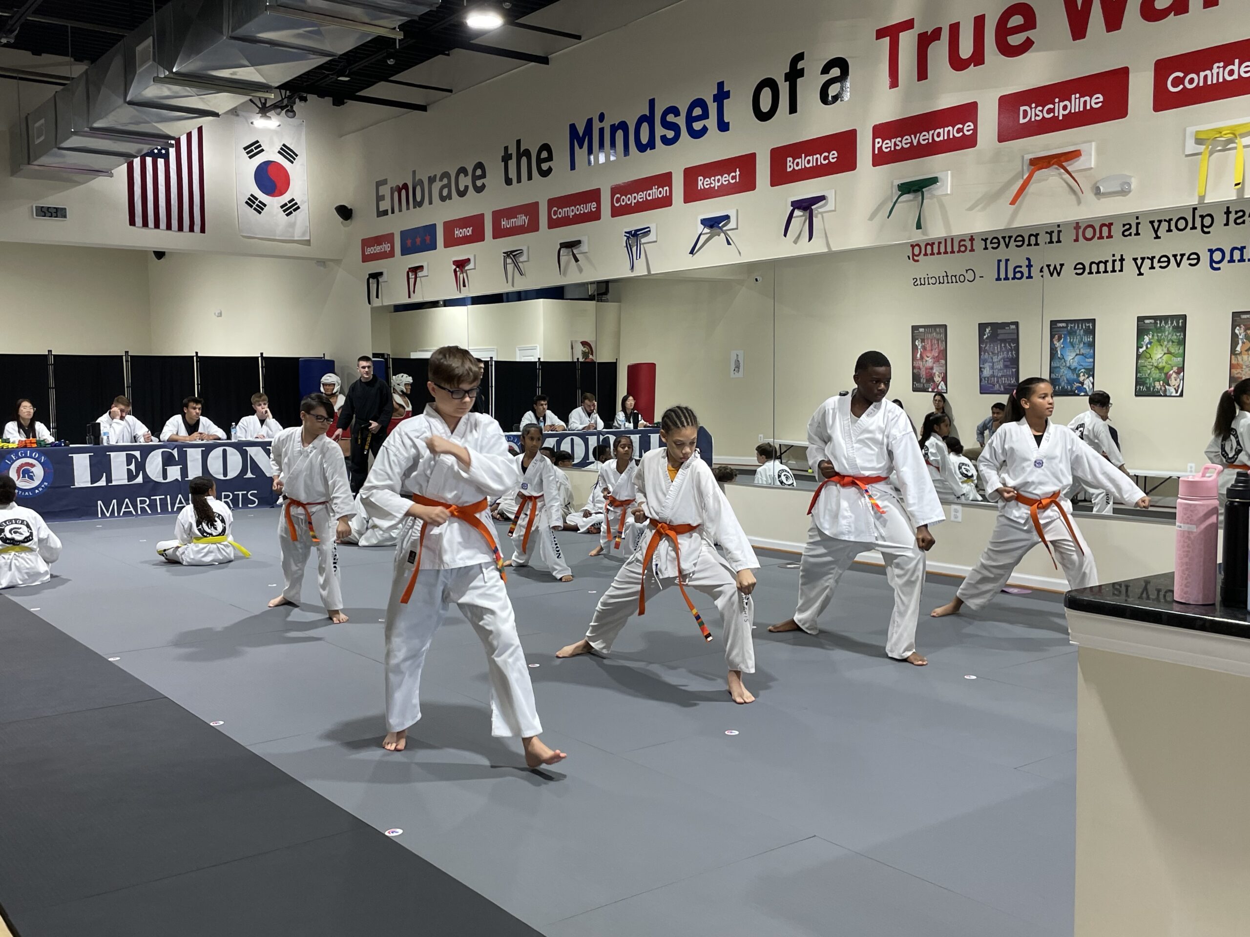 Students practicing Taekwondo at Legion Martial Arts in Gambrills
